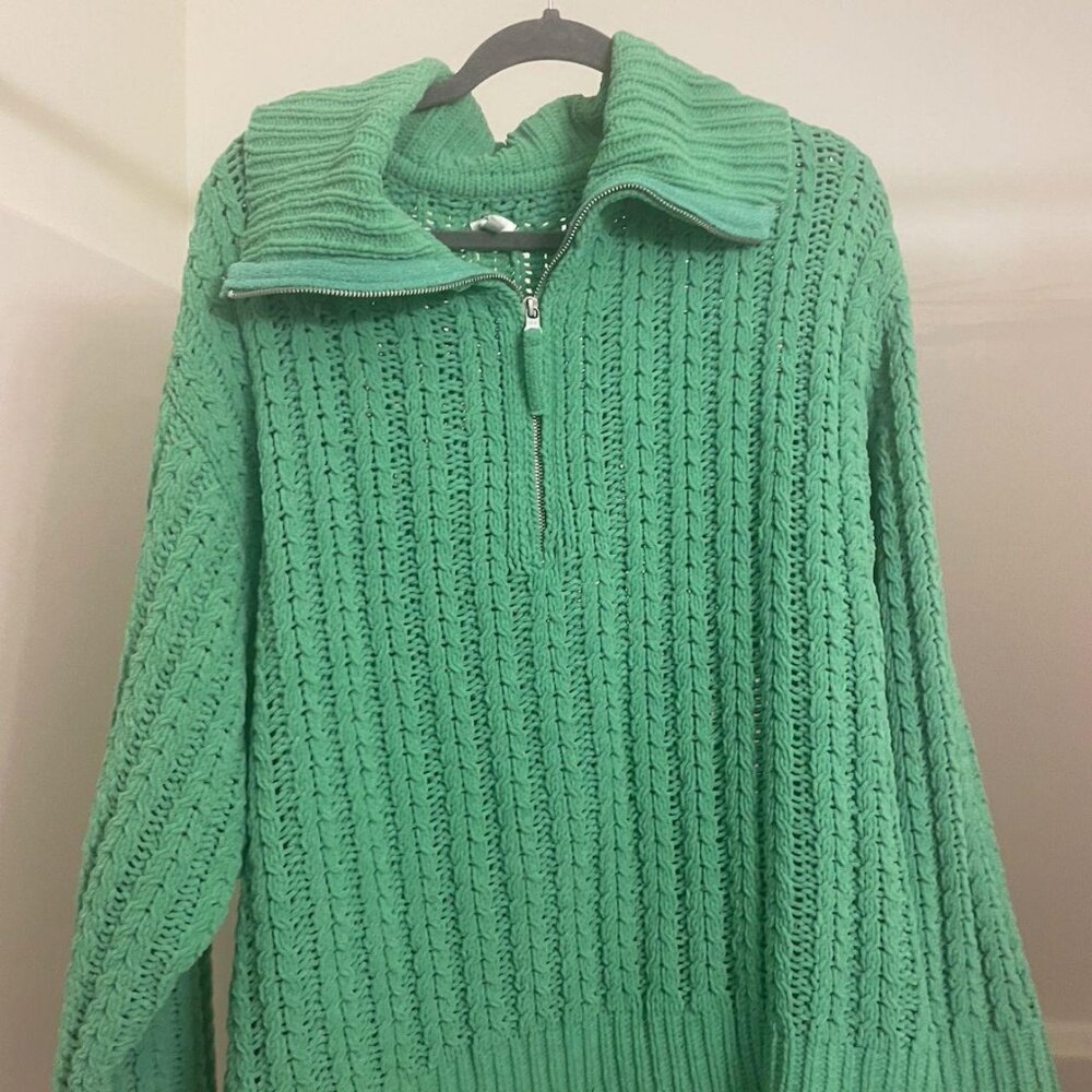 Aerie Green Zip-Up Sweater